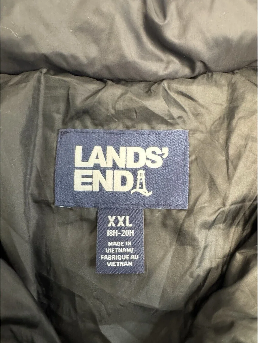 Lands End Kids Black Quilted Puffer Jacket Youth XXL 18H-20H Primaloft Insulated